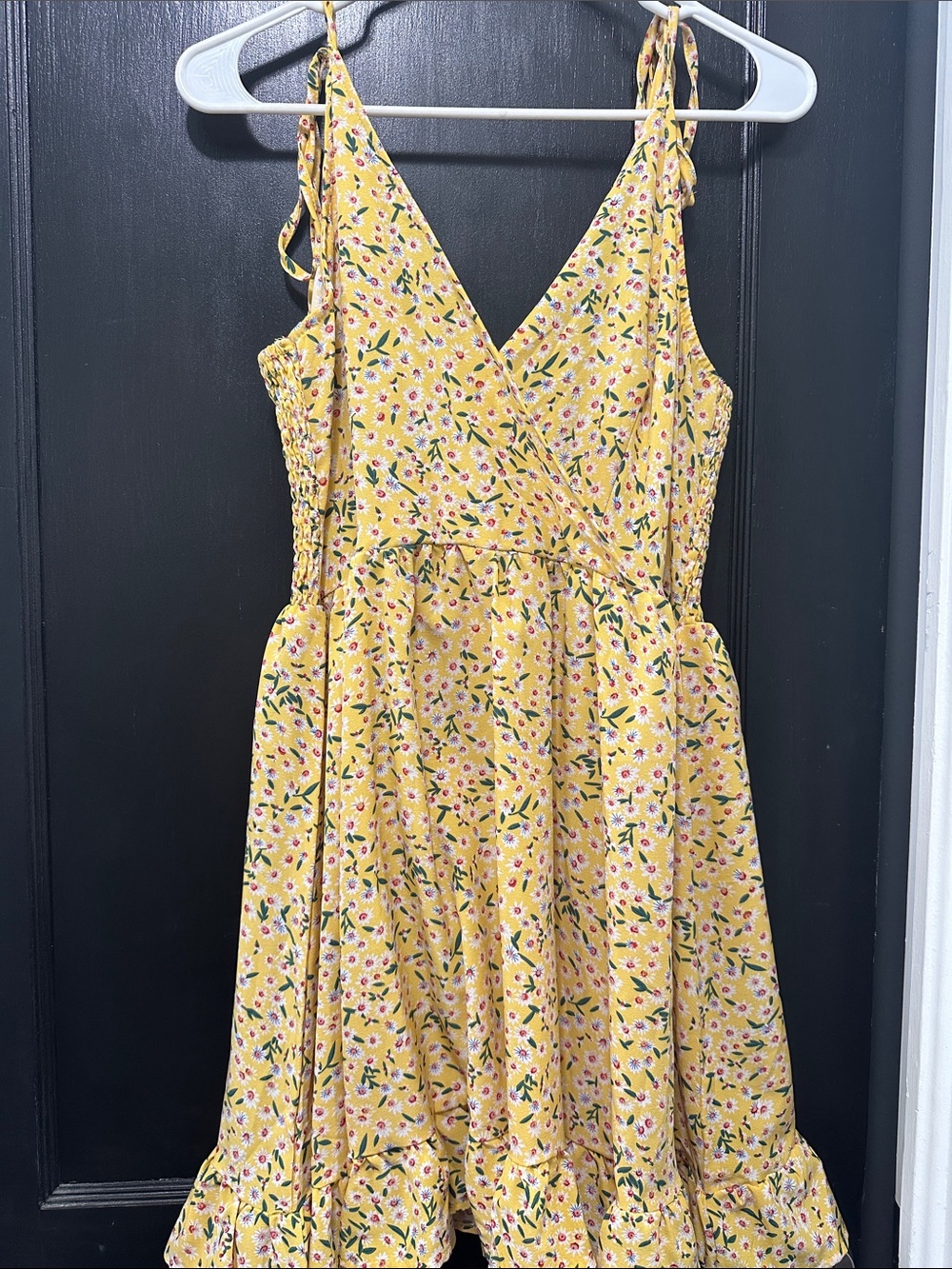 NWOT Yellow Floral Tie-Strap Mini Dress